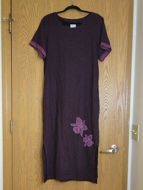 Vintage Halekulani Hotel Purple Orchid Knit Maxi Resort Dress Made in Hawaii